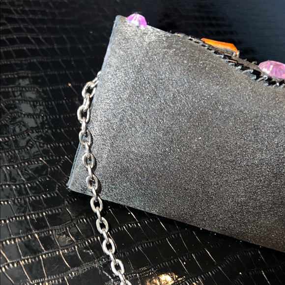 💎 Multi-Color Gemstone & Artisan Beaded Black Satin Evening Clutch 💎 - Picture 10 of 13